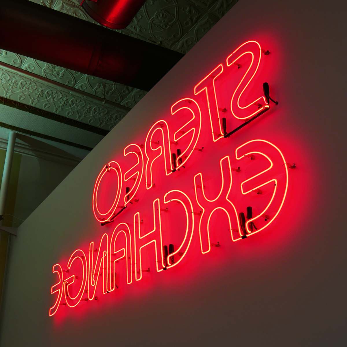 857 broadway Stereo Exchange LED pub signage on white painted concrete wall new york